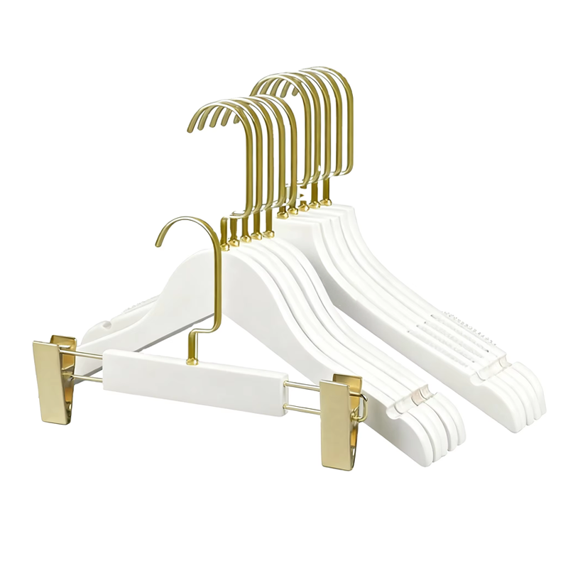 White Gold Wooden Iron Hanger with Hanging Rod for Coats Trousers Clothes Adult Kid Sizes