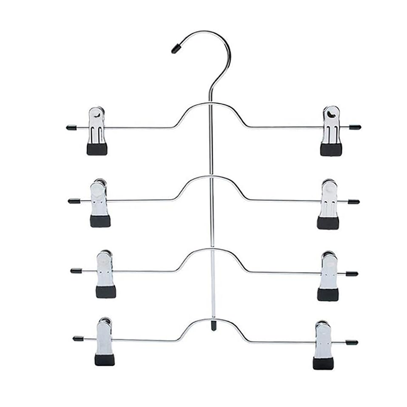 4 Tier Metal Pants Skirt Hanger with 8 Removable Non-Slip Clips 3-Piece Set 33cm Silver Black for Jeans Shorts Towels