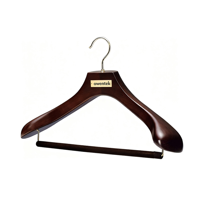 Premium Custom Logo Dark Walnut Stylish Luxury Wooden Coat Hanger with Velvet Handle for Men's Suit Jacket