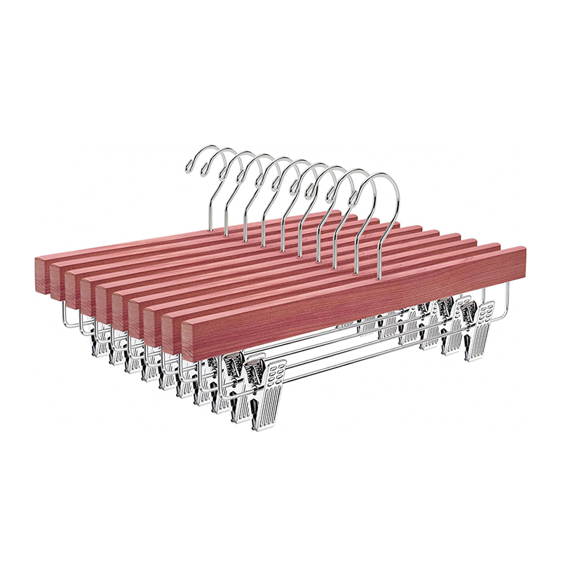 Natural American Red Cedar Wood Pants Hangers Cedar Wooden with 2 Adjustable Clips Bottom Hangers for Trousers Jeans Shorts