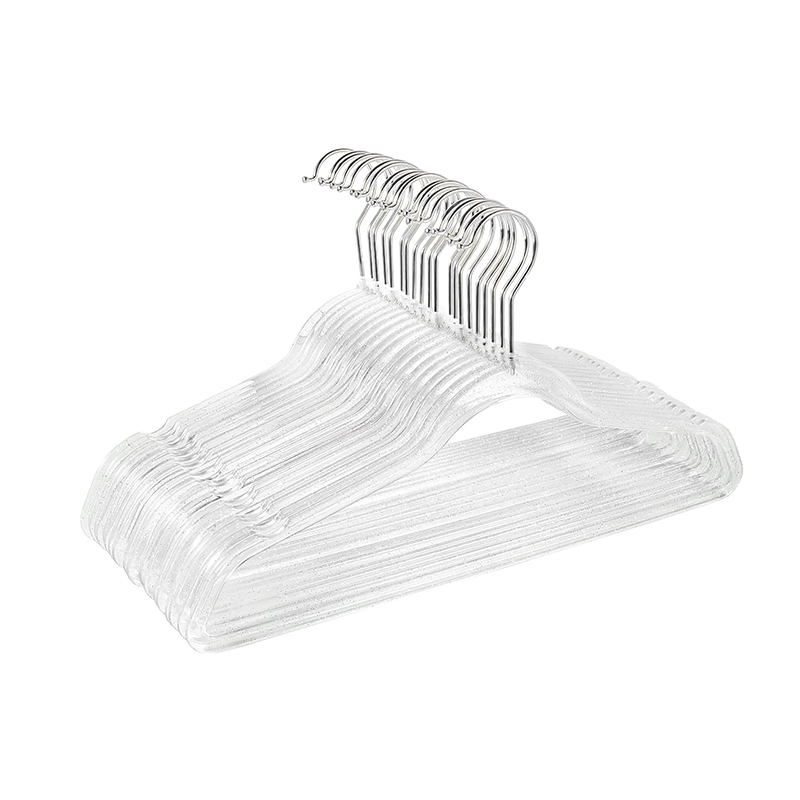 Clear Plastic Hangers 20-Pack Non-Slip with Silver Glitter Ideal for Weddings Lightweight Space-Saving for Closet Organization