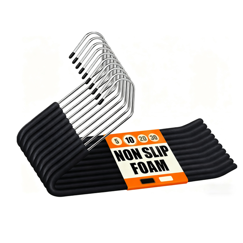 Open Ended Non Slip Sponge Padded Pants Hangers  Chrome Plating Foam Heavy Duty Space Saving Black 10