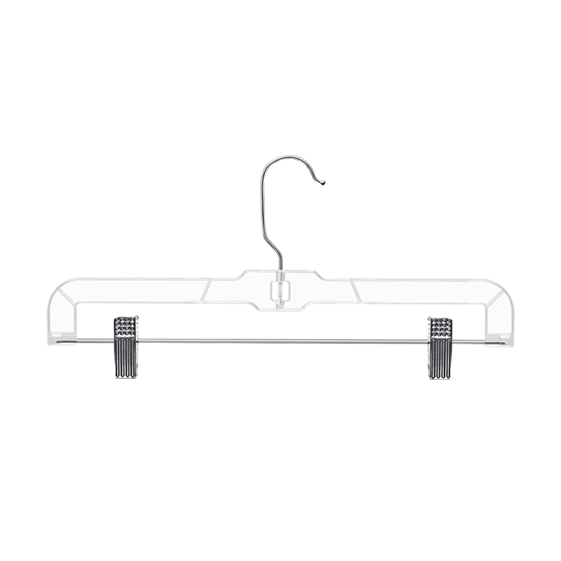 14 Inch Clear Plastic Skirt Pants Hangers Adjustable Clips 360 Rotating Hook Bulk Pack