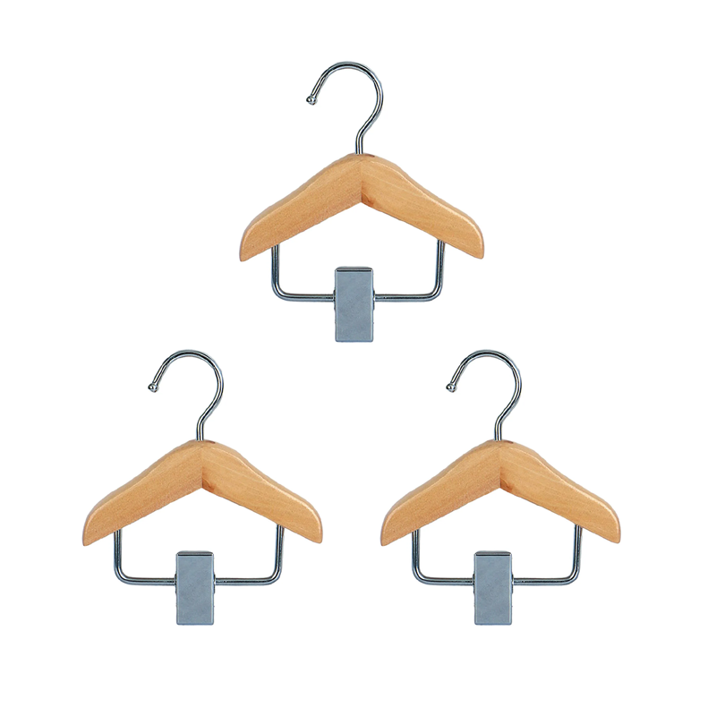 Solid Wood Mini Pet Clothes Hanger with Clip and Hook for Dog Clothing & Pet Accessories