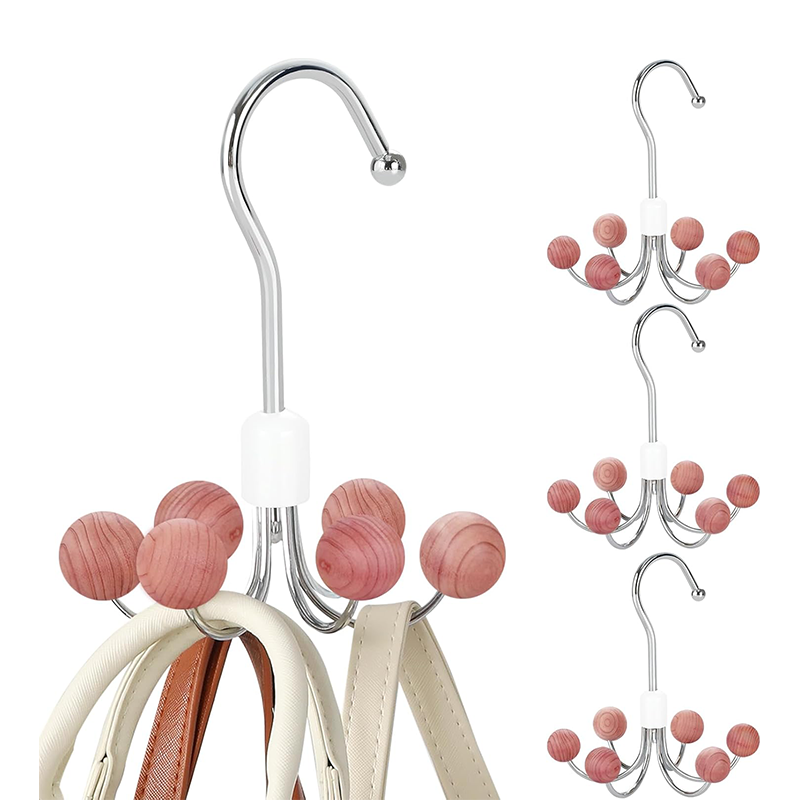 Multifunctional Cedar Wooden Ball Rotating Hook 360°Swivel Purse Hanger for Hanging Bags, Belts & Accessories
