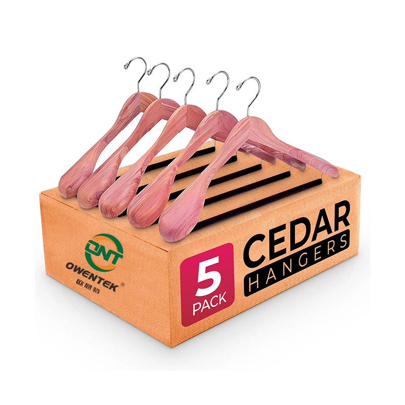 5 Pack American Red Cedar Wood Coat Hangers with Extra Wide Shoulder Wooden Jacket Clothes Hanger with Non Slip Eva Spong Pant Bar