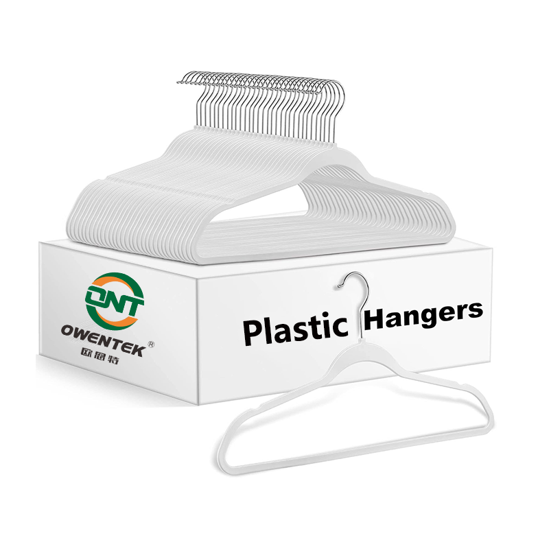 Quality Plastic Hangers Heavy Duty Coat Hanger Set Space Saving Closet Hangers with Chrome Swivel Hook Functional  Cream White