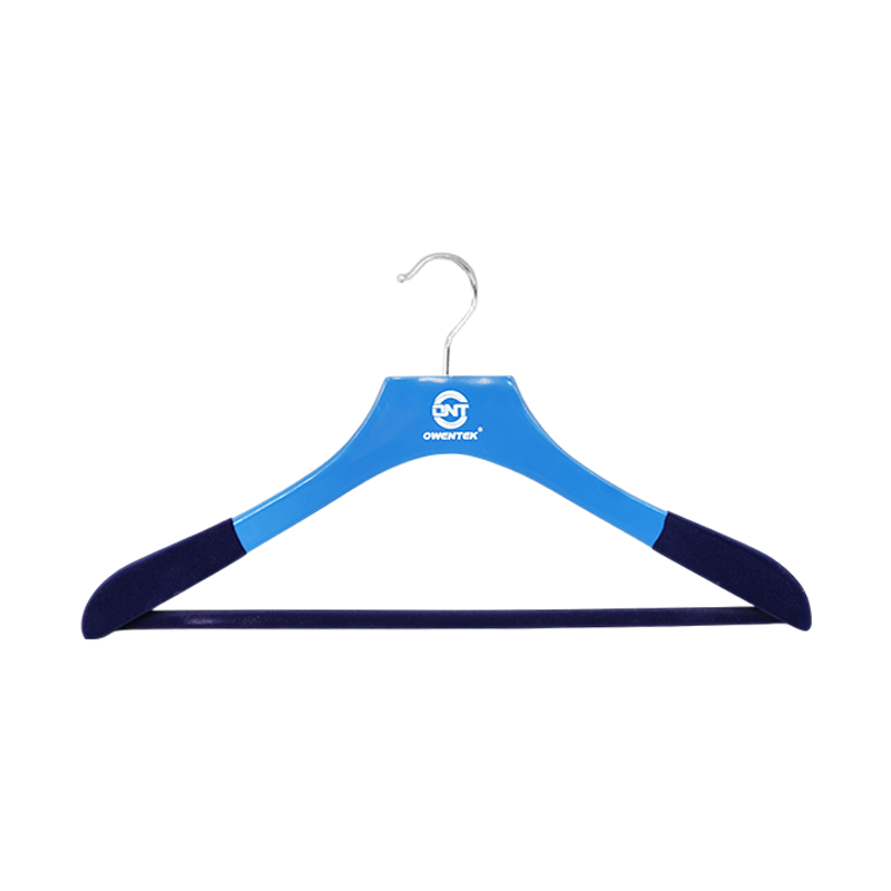 Non-Slip Flocked Shoulder Wooden Suit Hangers Custom Blue Coat Hangers for Suits & Jackets