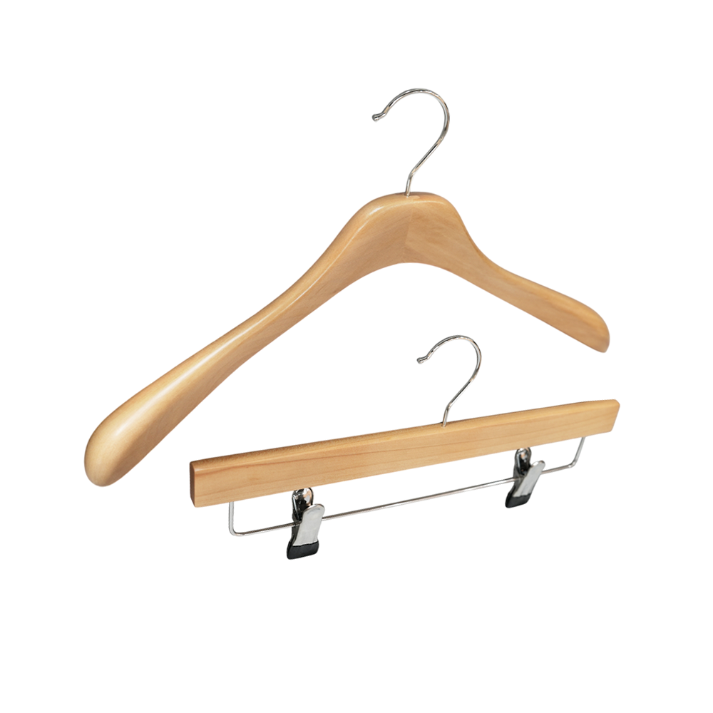 Factory Supply Wholesale Trouser Hangers Highly Quality Pants Wooden Hangers With Flexible Clips